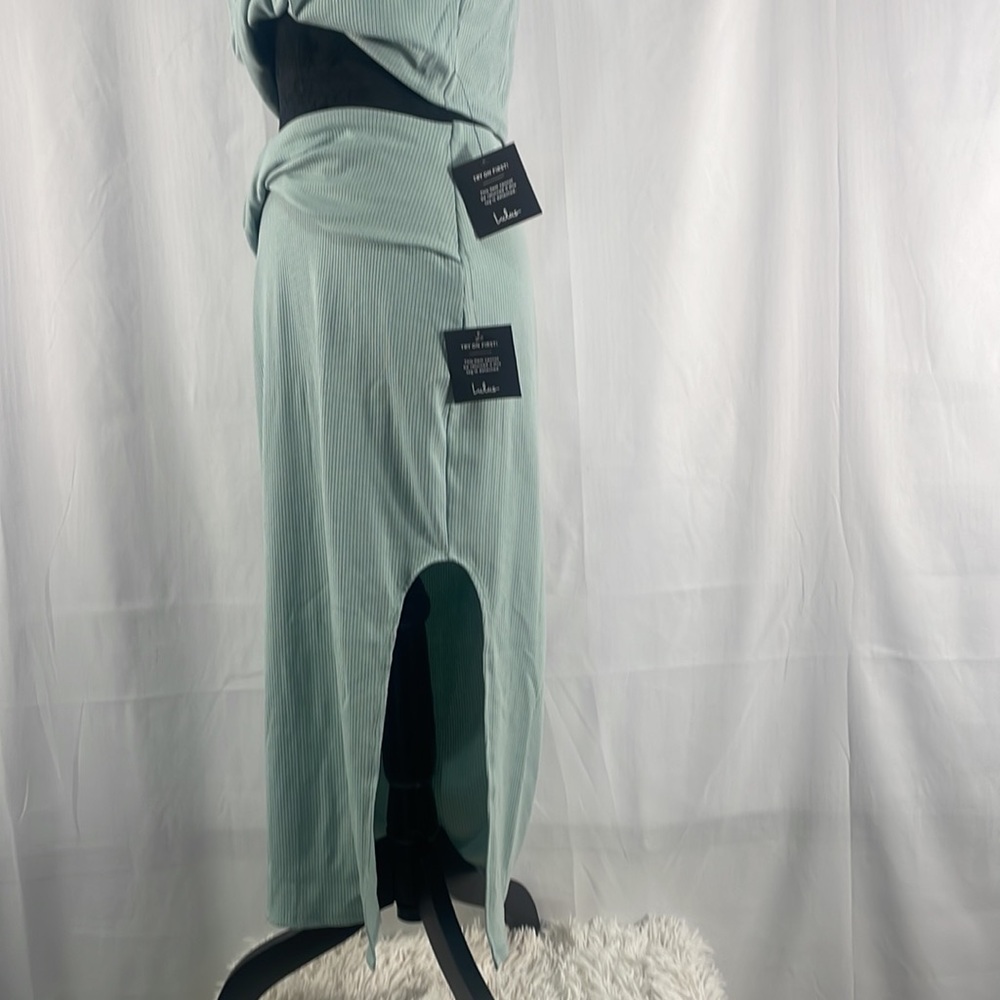 Lulus make my move mint blue ribbed tie front two piece midi dress, XL - Picture 5 of 14